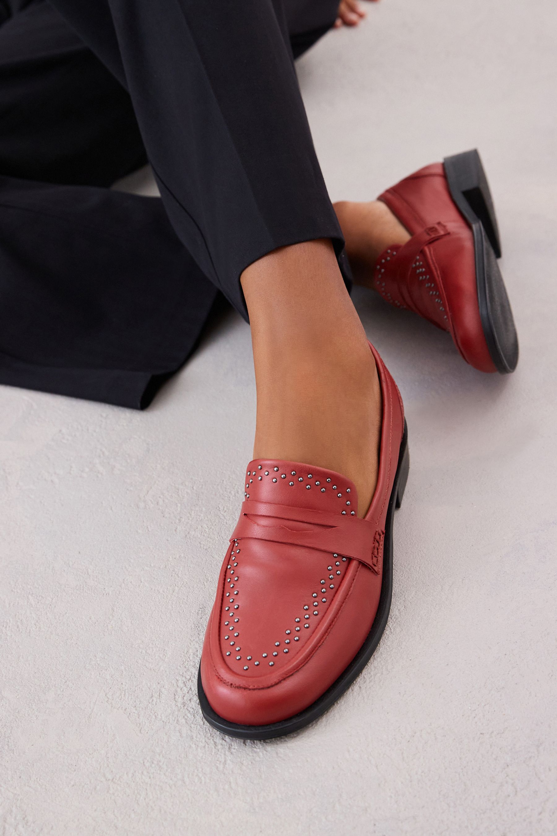 Buy Red Forever Comfort Leather Studded Loafers from Next Luxembourg