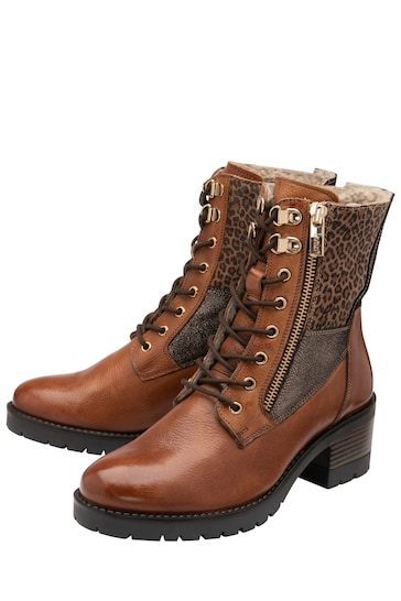 Lotus Light Brown Leather Zip-Up Ankle Boots