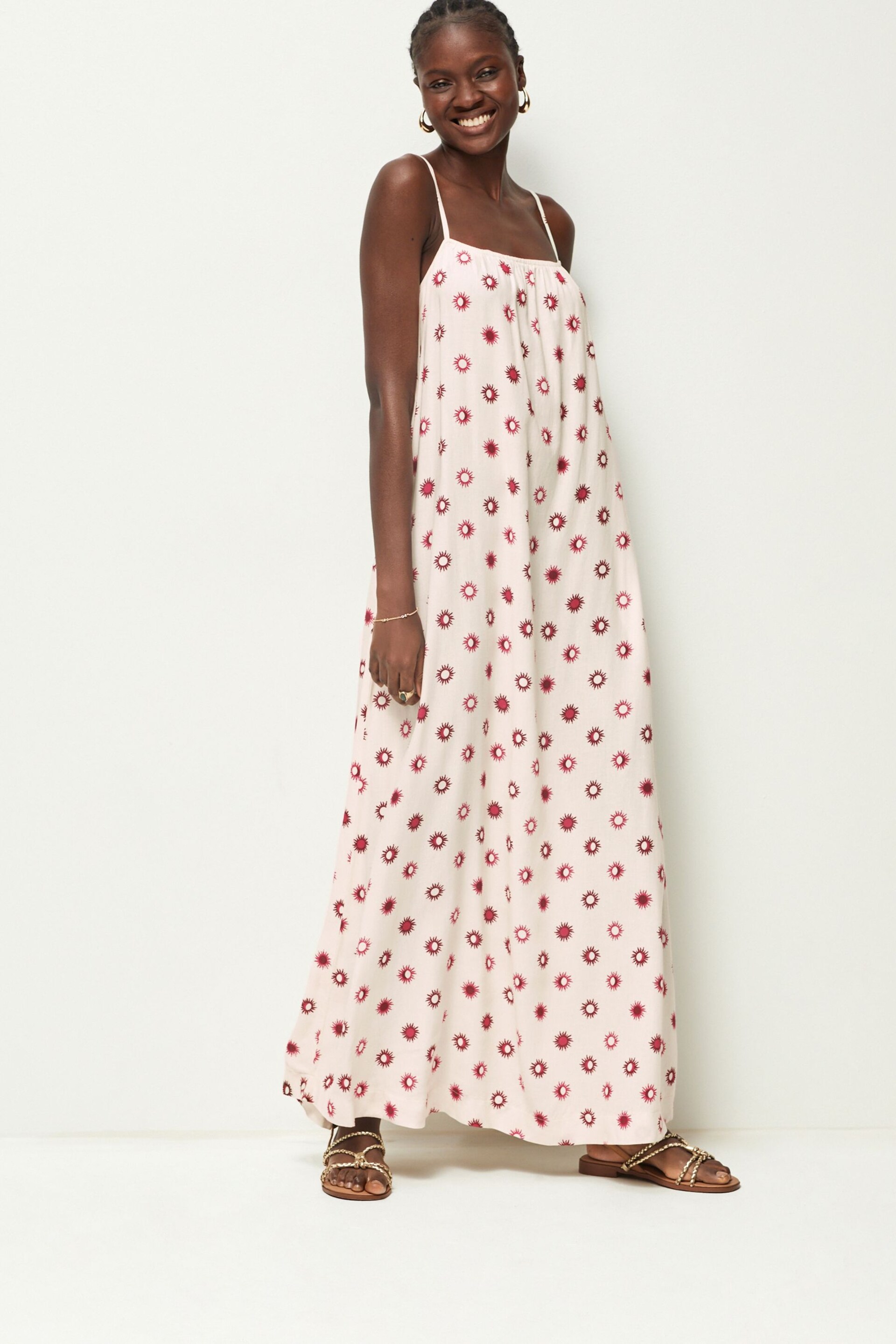 Ecru Tie Back Maxi Dress With Linen - Image 1 of 6