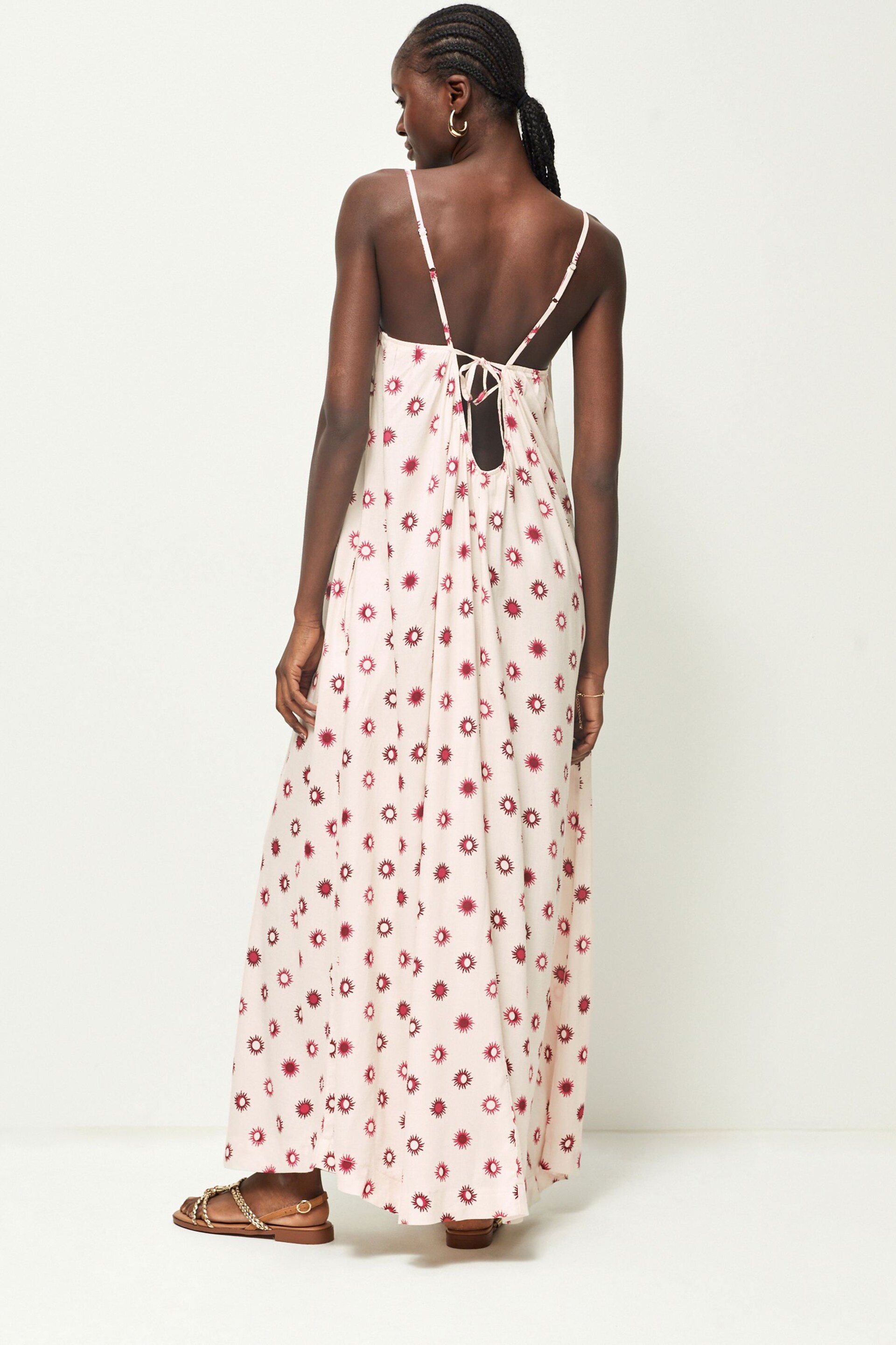 Ecru Tie Back Maxi Dress With Linen - Image 3 of 6