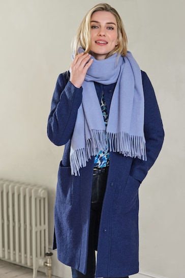 Pure Collection Womens Blue Wool Cashmere Fringed Scarf