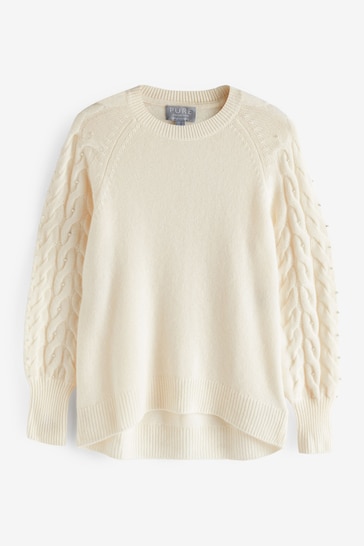 Pure Collection Cream Cashmere Pearl Sleeve Sweater