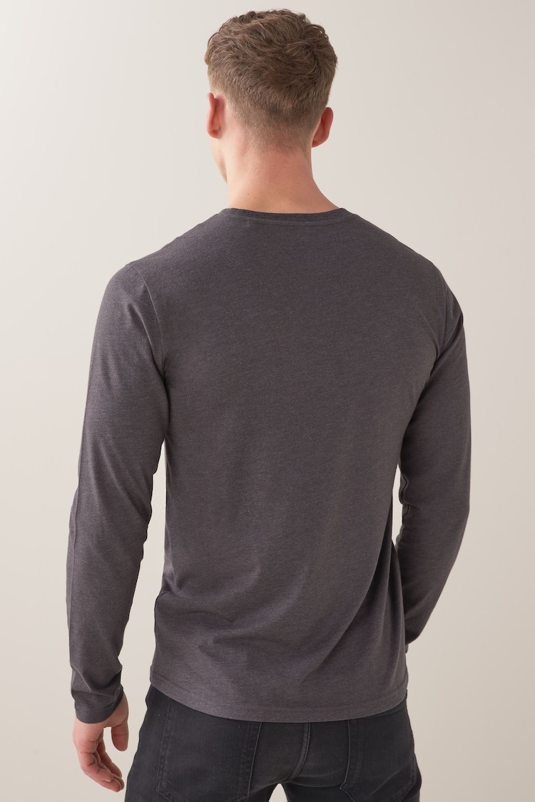 Charcoal Grey Marl Slim Fit 100% Cotton Long Sleeve Crew Neck T-Shirt - Image 2 of 5