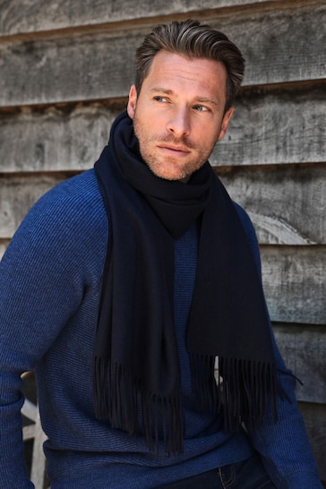 Pure Collection Mens Blue Cashmere Tassel Scarf