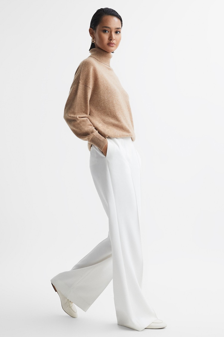 Reiss Camel Mabel Fitted Cashmere Roll Neck Top - Image 5 of 5