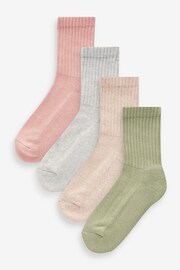 Grey/Pink/Khaki Green 4 Pack Cotton Rich Cushioned Footbed Ribbed Ankle Socks - Image 1 of 5
