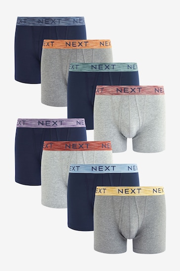 Navy Blue/Grey Bright Colour Marl Waistband A-Front Boxers 8 Pack