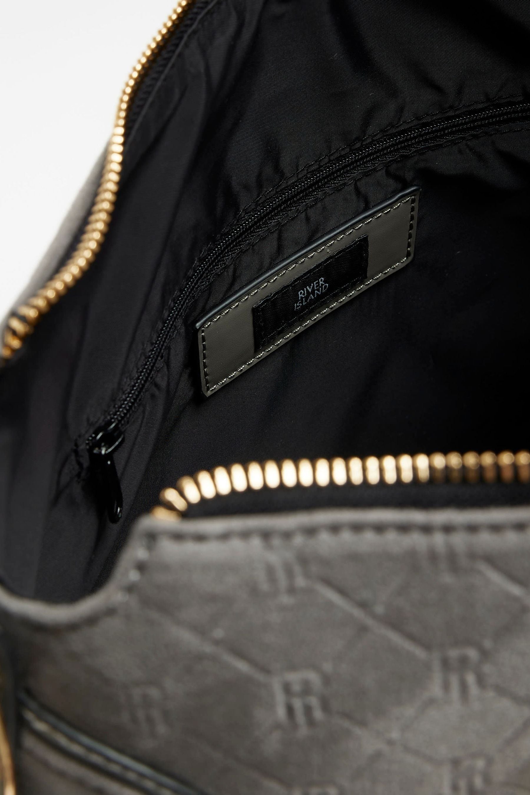 Buy River Island Grey Monogram Webbing Front Slouch Bag from the Next UK online shop