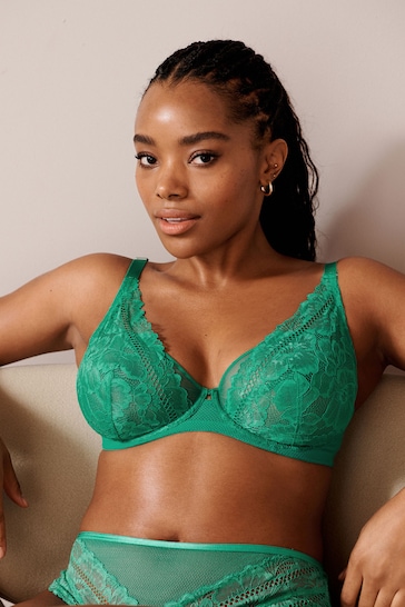 Green Non Pad Full Cup DD+ Floral Lace Bra