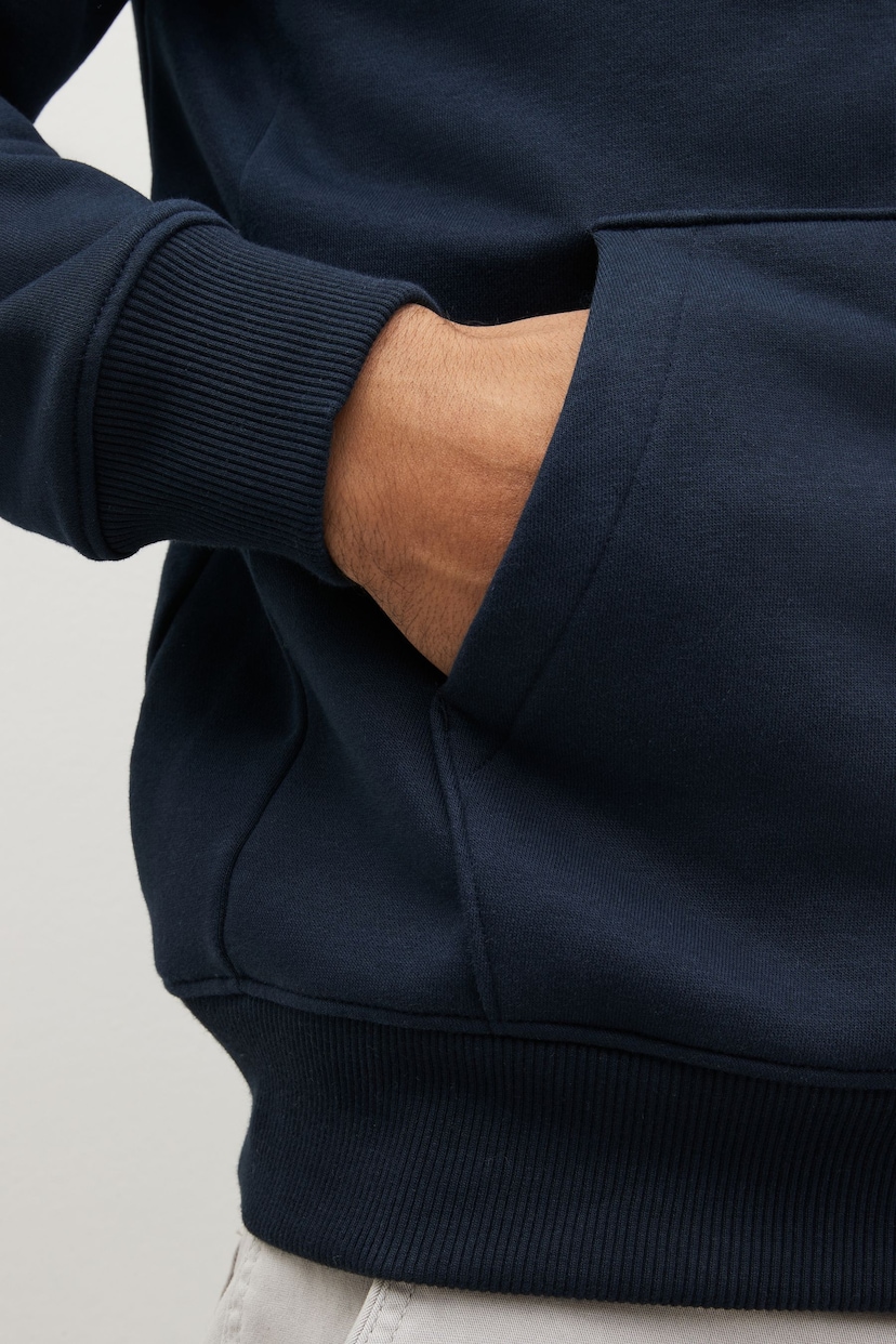 Navy Blue Regular Fit Jersey Cotton Rich Overhead Hoodie - Image 5 of 8