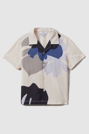 Reiss Grey/Blue Multi Parc Junior Mercerised Cotton Cuban Collar Shirt - Image 2 of 4