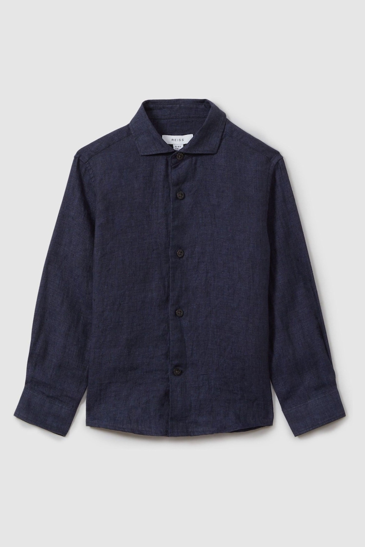 Reiss Navy Ruban Junior Linen Cutaway Collar Shirt - Image 2 of 5