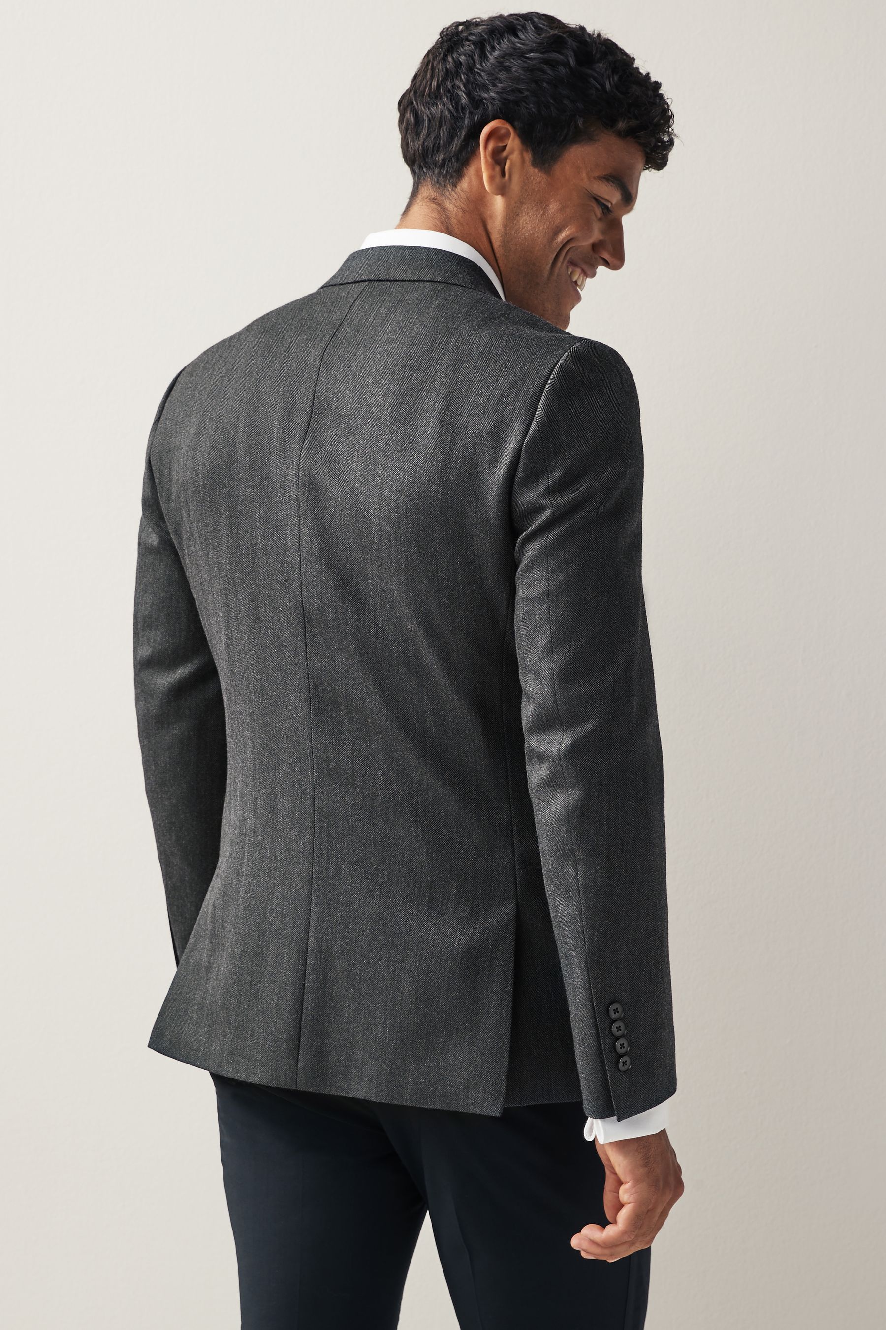 Buy Grey Tailored Wool Blend Herringbone Suit Jacket from Next Luxembourg