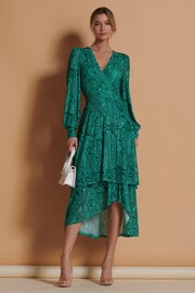 Jolie Moi Green Abstract Mesh Midi Dress - Image 1 of 6