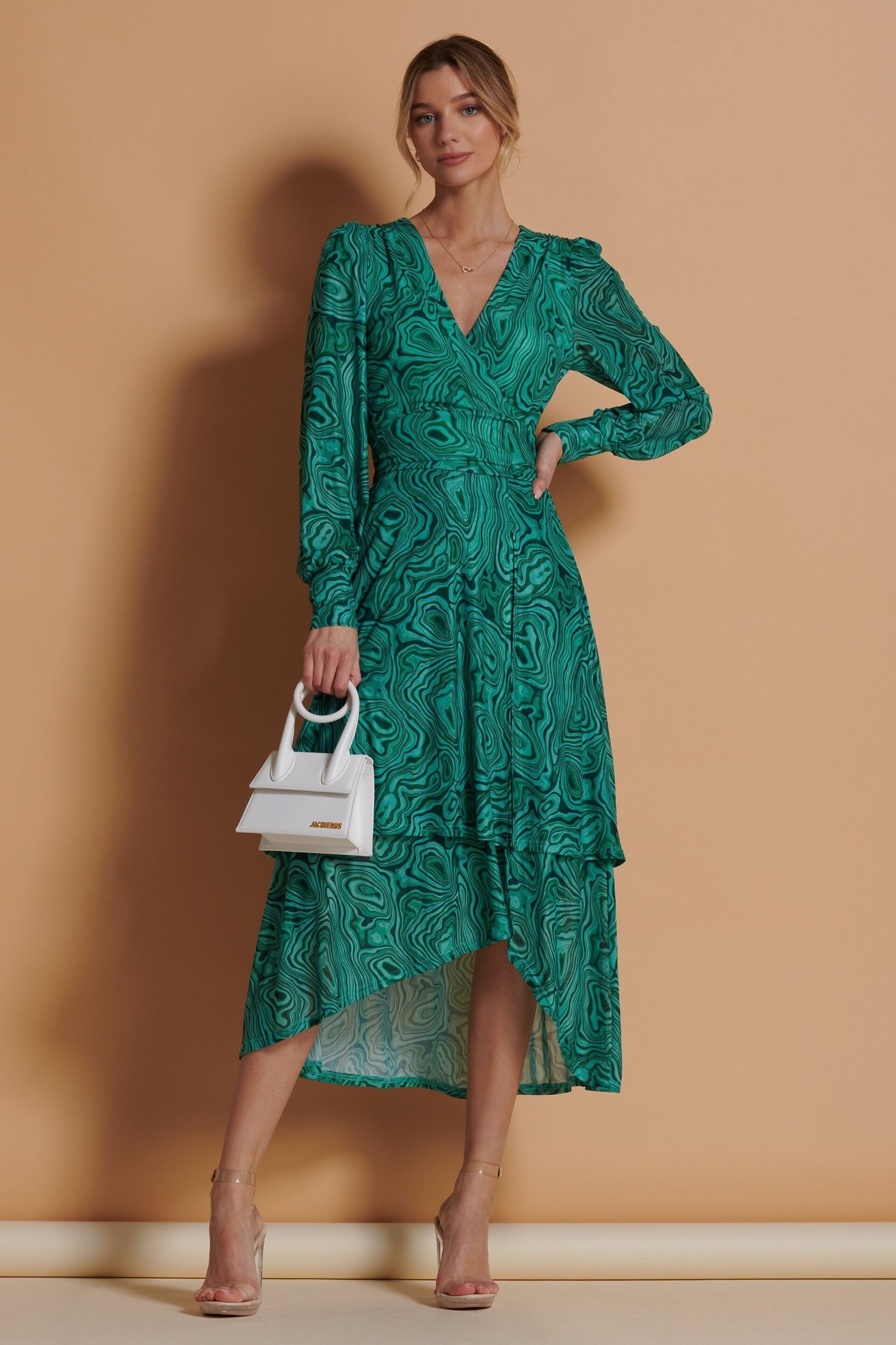Jolie Moi Green Abstract Mesh Midi Dress - Image 3 of 6