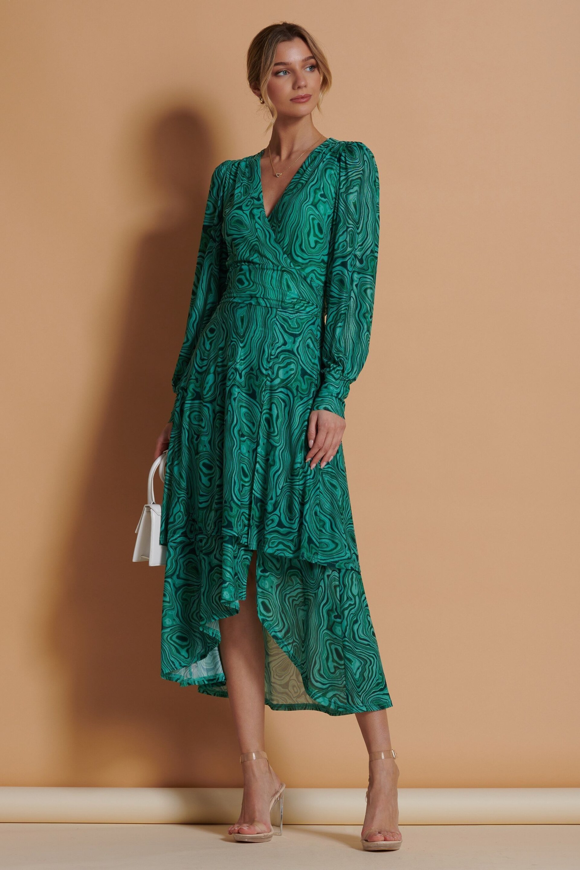 Jolie Moi Green Abstract Mesh Midi Dress - Image 4 of 6