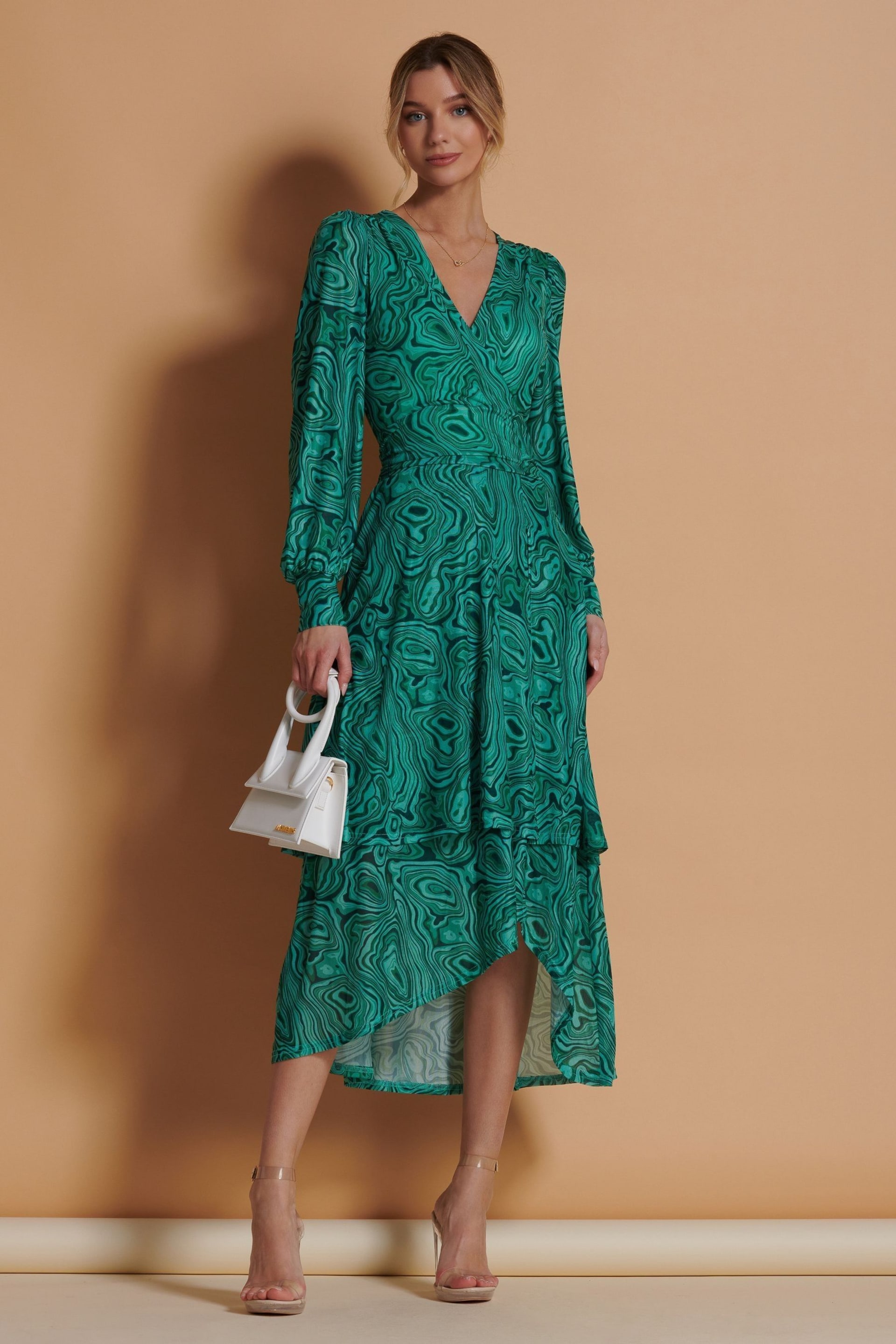 Jolie Moi Green Abstract Mesh Midi Dress - Image 6 of 6