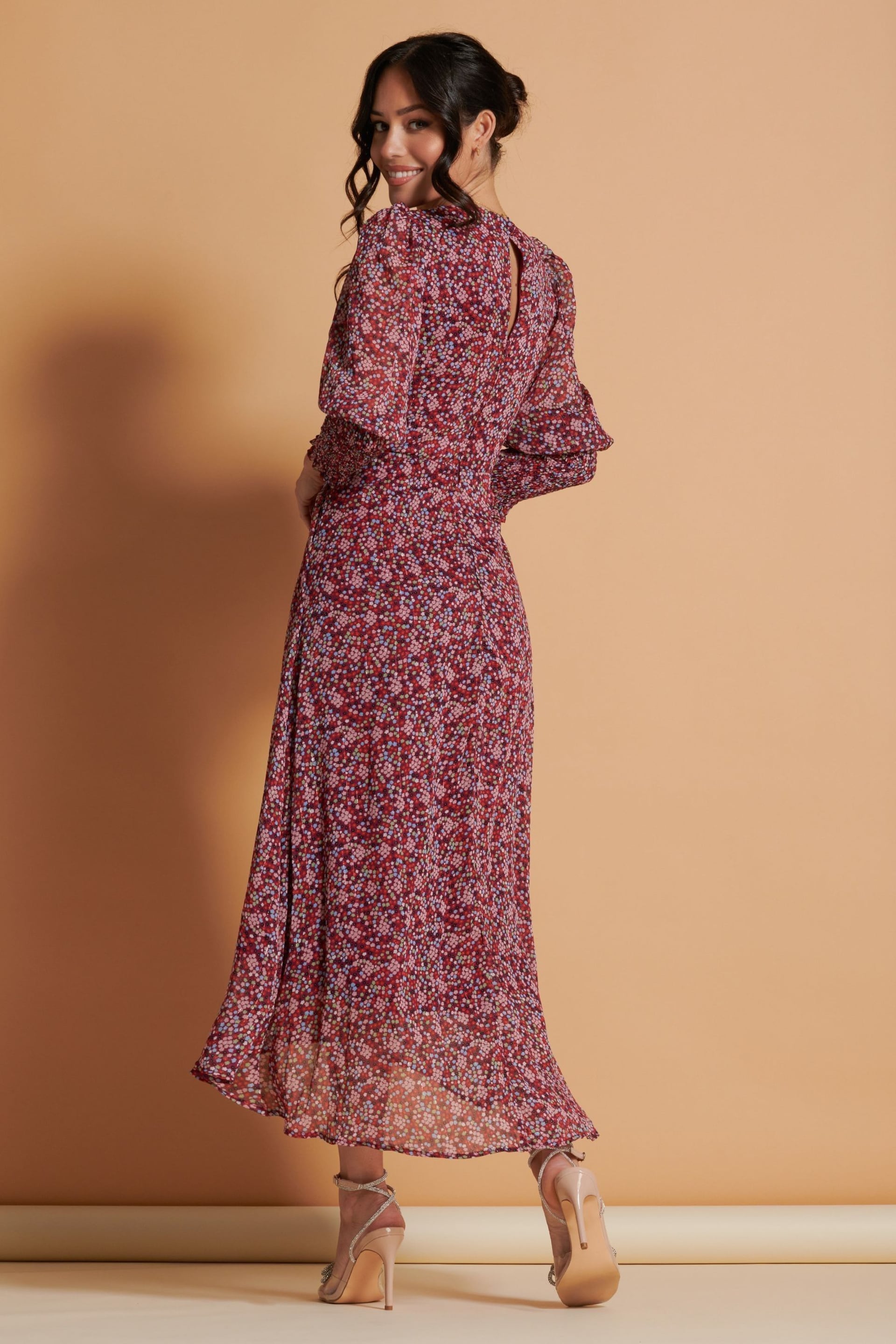 Jolie Moi Red Chiffon Print Maxi Dress - Image 2 of 6