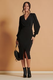 Jolie Moi Black Wrap Detail Jersey Bodycon Dress - Image 3 of 6