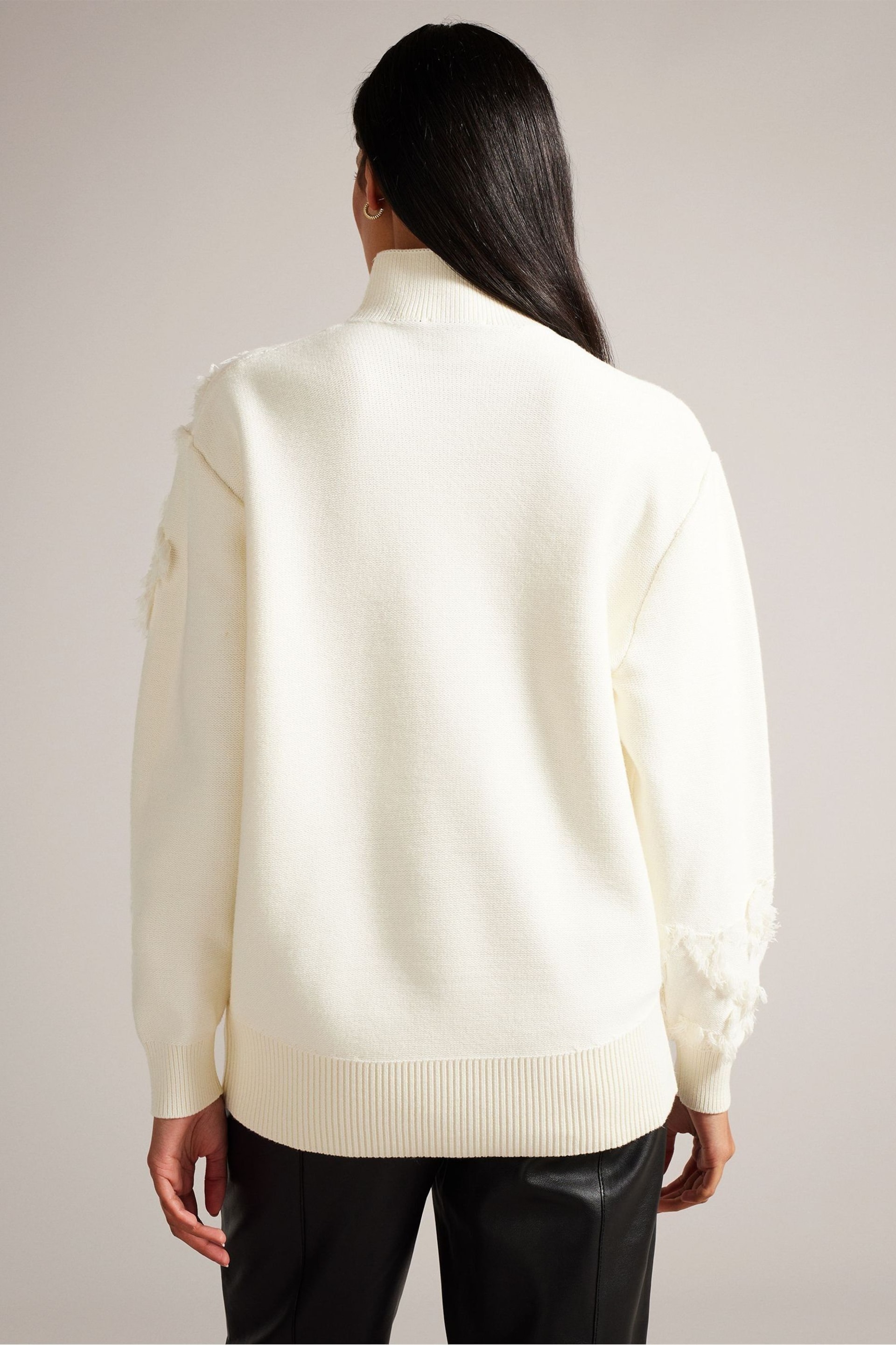 Ted Baker Cream Chalayy Fringed Jacquard Placement Sweater - Image 2 of 7