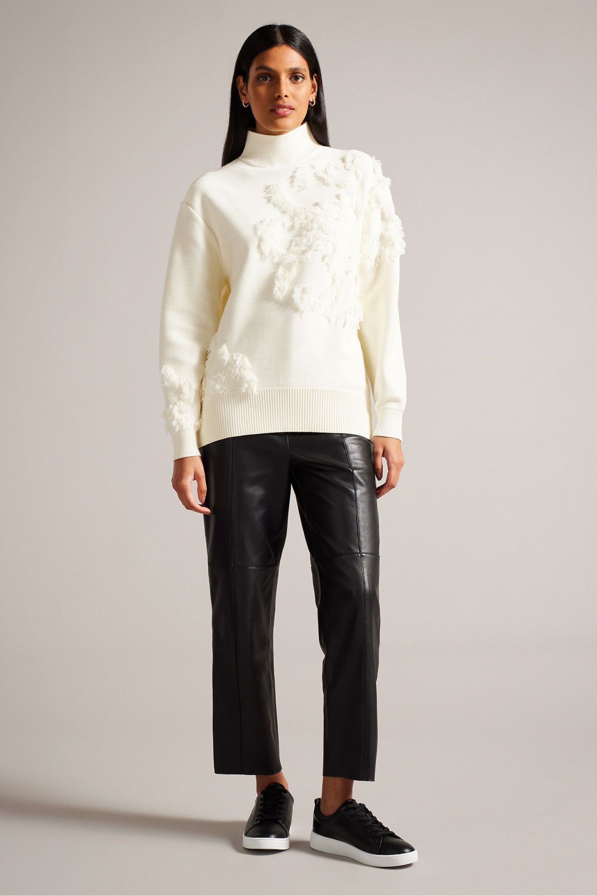 Ted Baker Cream Chalayy Fringed Jacquard Placement Sweater - Image 3 of 7