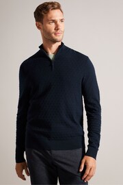 Ted Baker Blue Animal Kurnle T Stitch Knitted Half Zip T-Shirt - Image 1 of 6