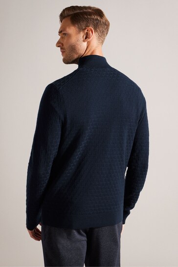 Ted Baker Blue Animal Kurnle T Stitch Knitted Half Zip T-Shirt