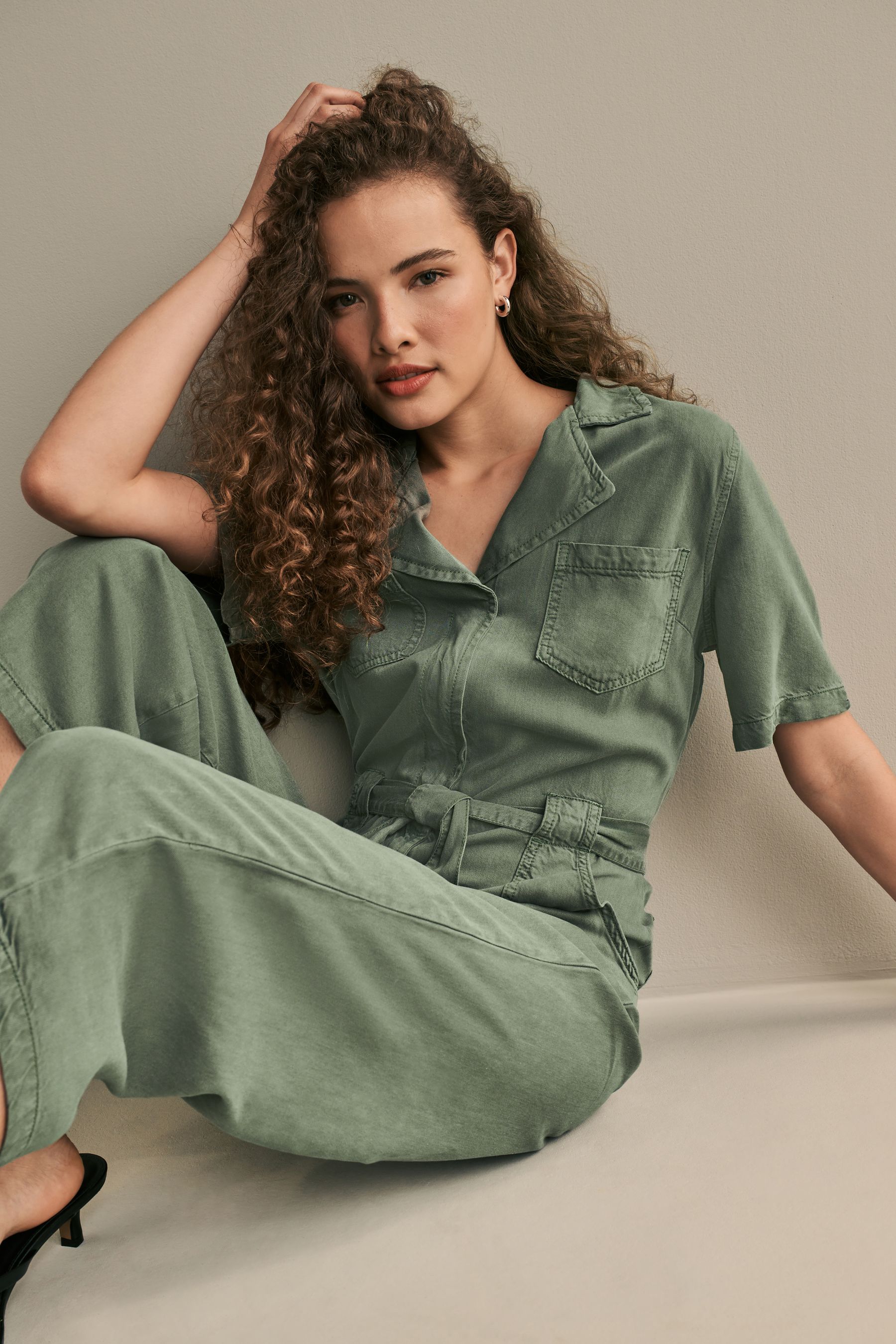 Buy Khaki Green TENCEL Wide Leg Jumpsuit from Next Spain
