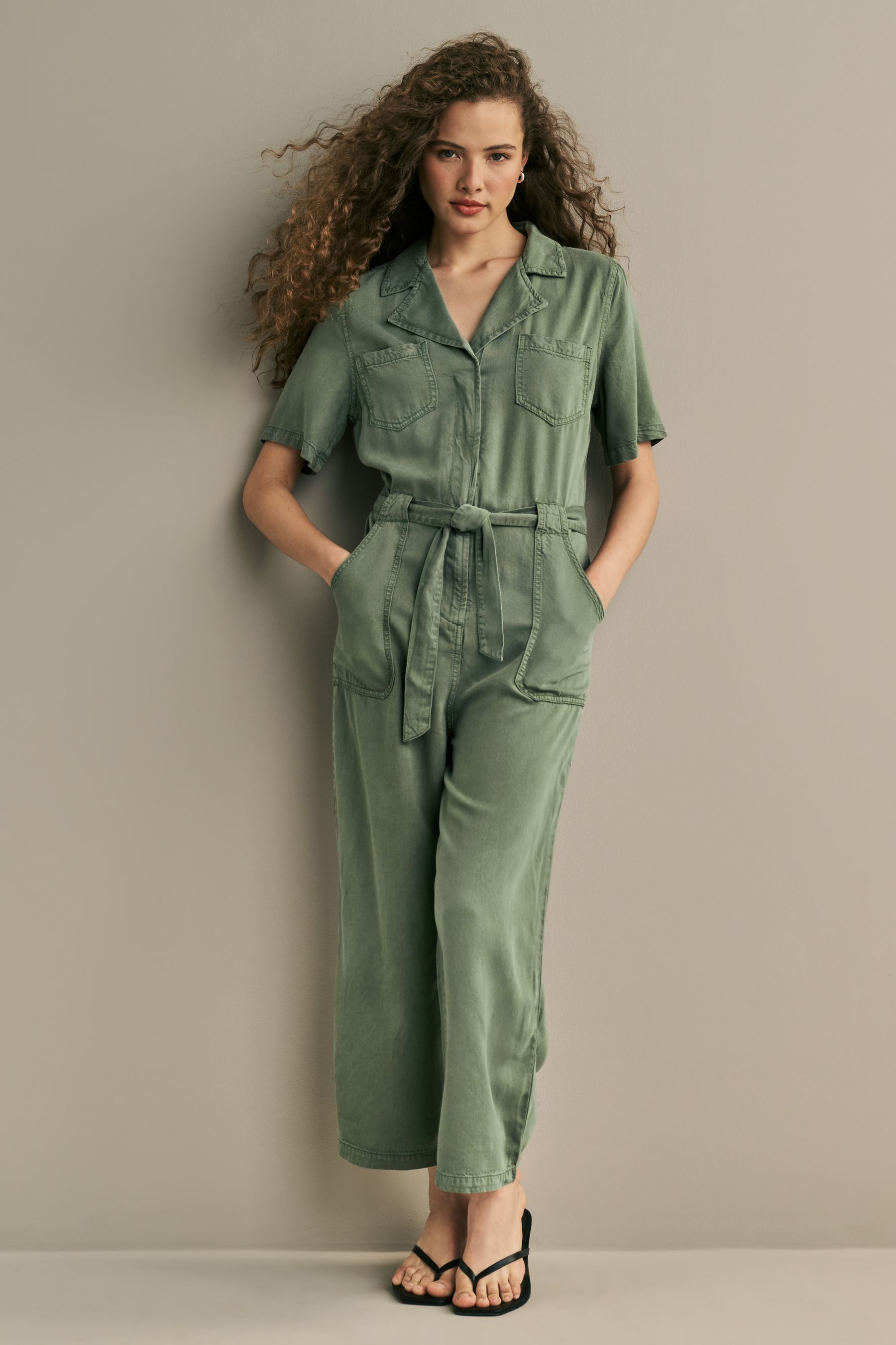 Buy Khaki Green TENCEL Wide Leg Jumpsuit from Next USA