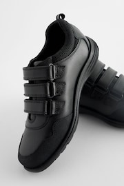 Black Wide Fit (G) Leather Touch Fastening School Shoes - Image 5 of 6