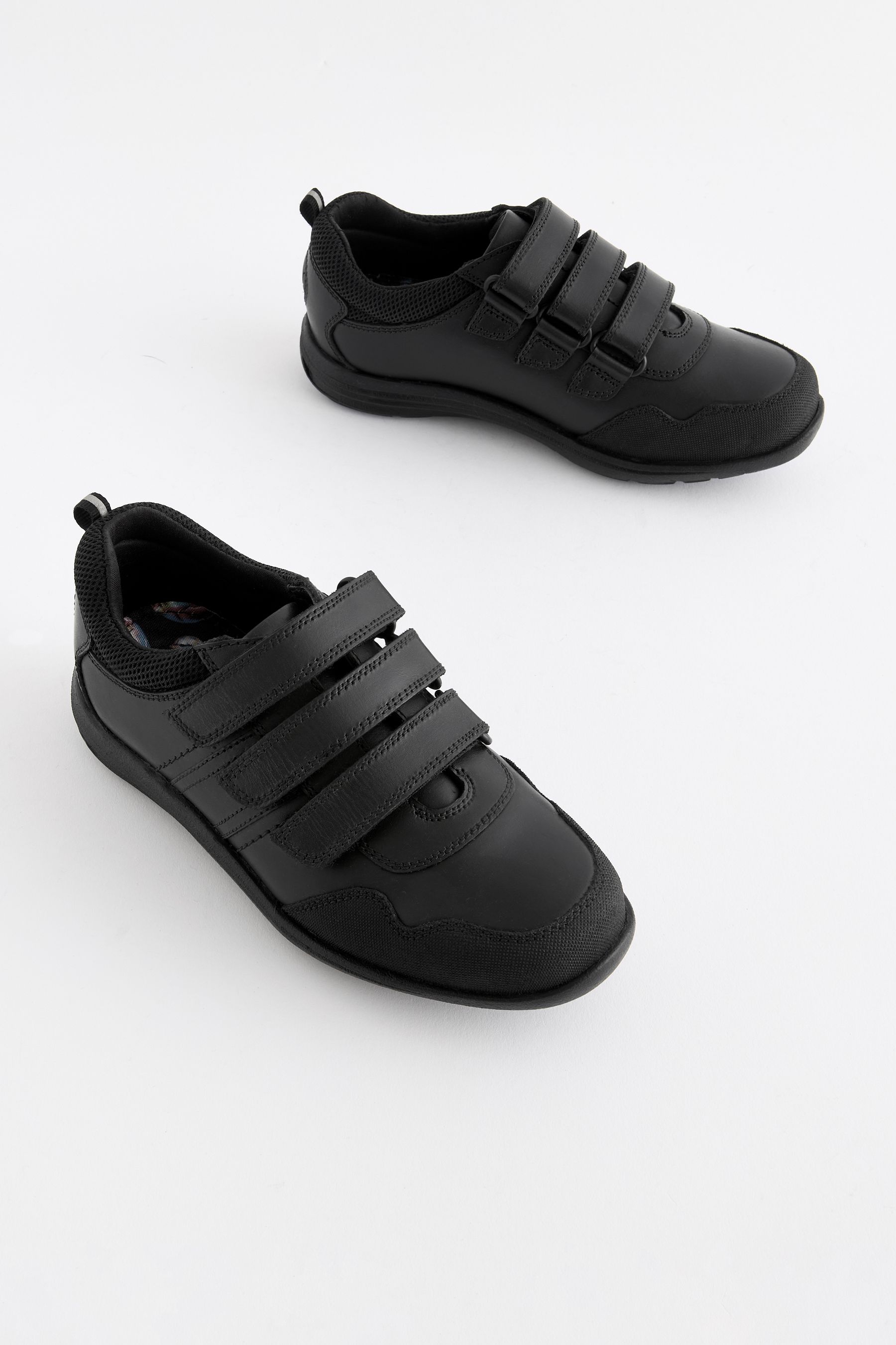 Black Extra Wide Fit H Leather Touch Fastening School Shoes