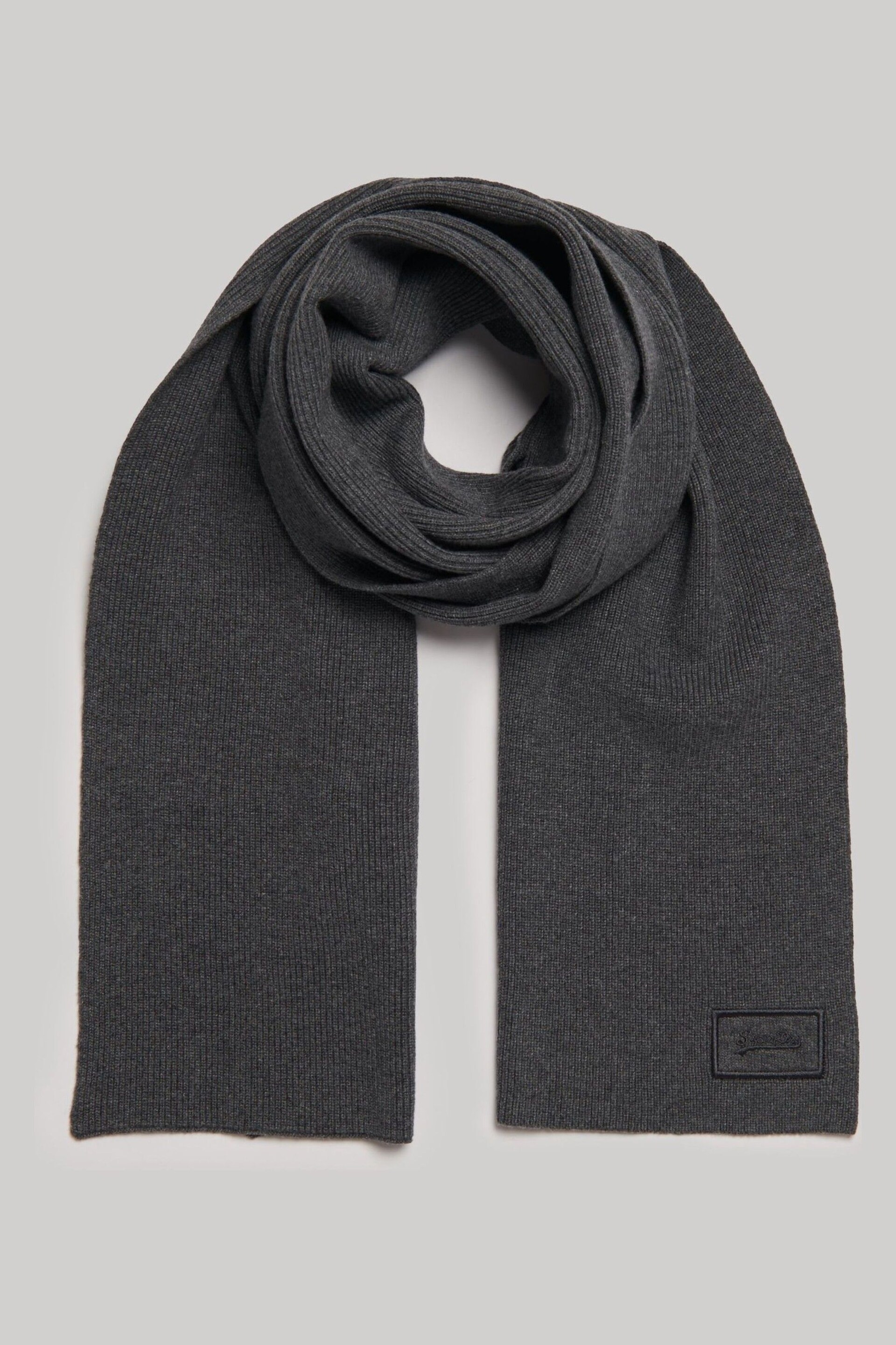 Superdry Grey Knitted Logo Scarf - Image 2 of 4