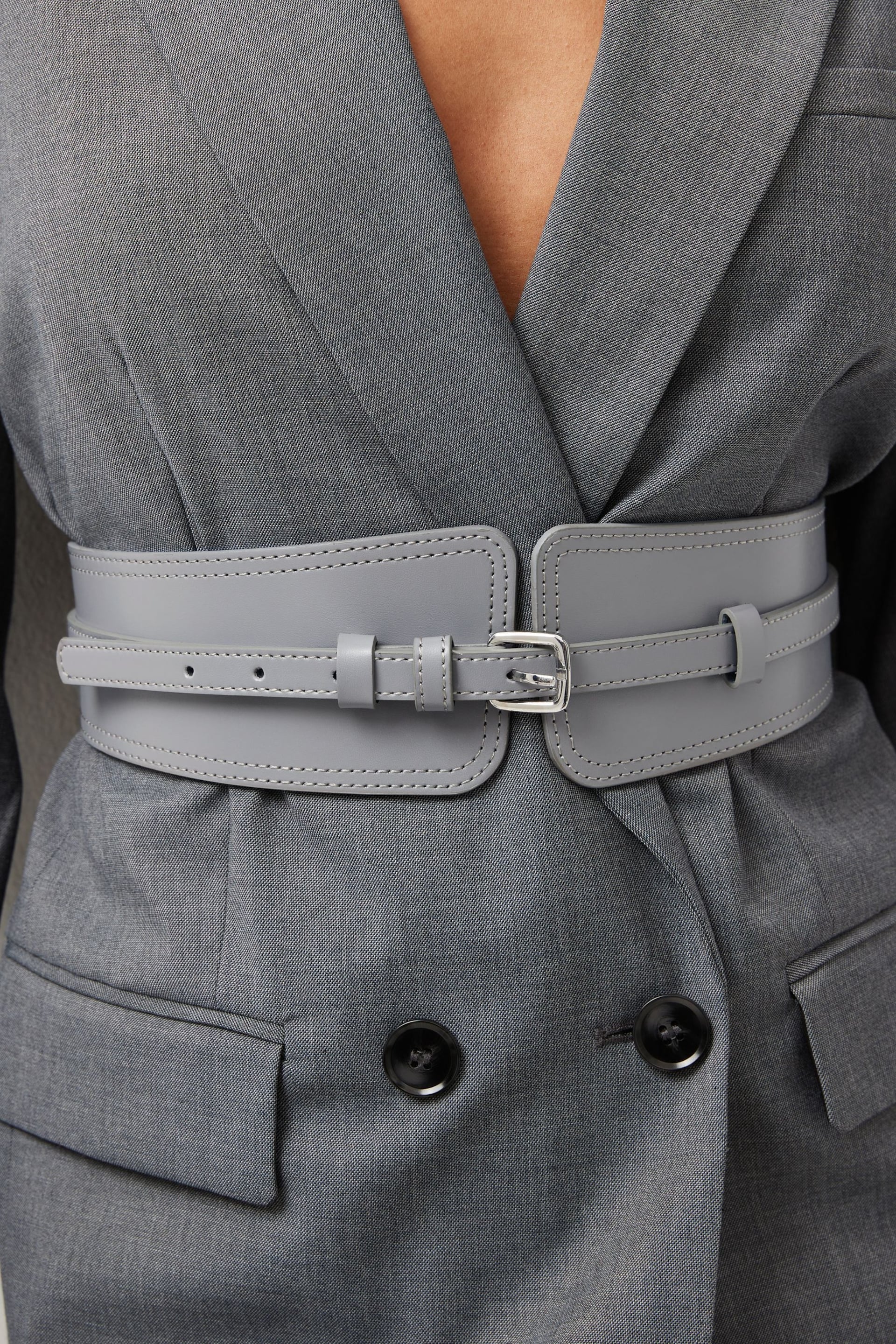 Grey Leather Wide Corset Belt - Image 2 of 4