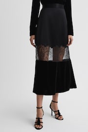 Reiss Black Tilly Fitted Satin-Velvet Midi Skirt - Image 3 of 5