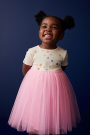 Pink Polka Dot Short Sleeve Tutu Dress (3mths-7yrs) - Image 1 of 8