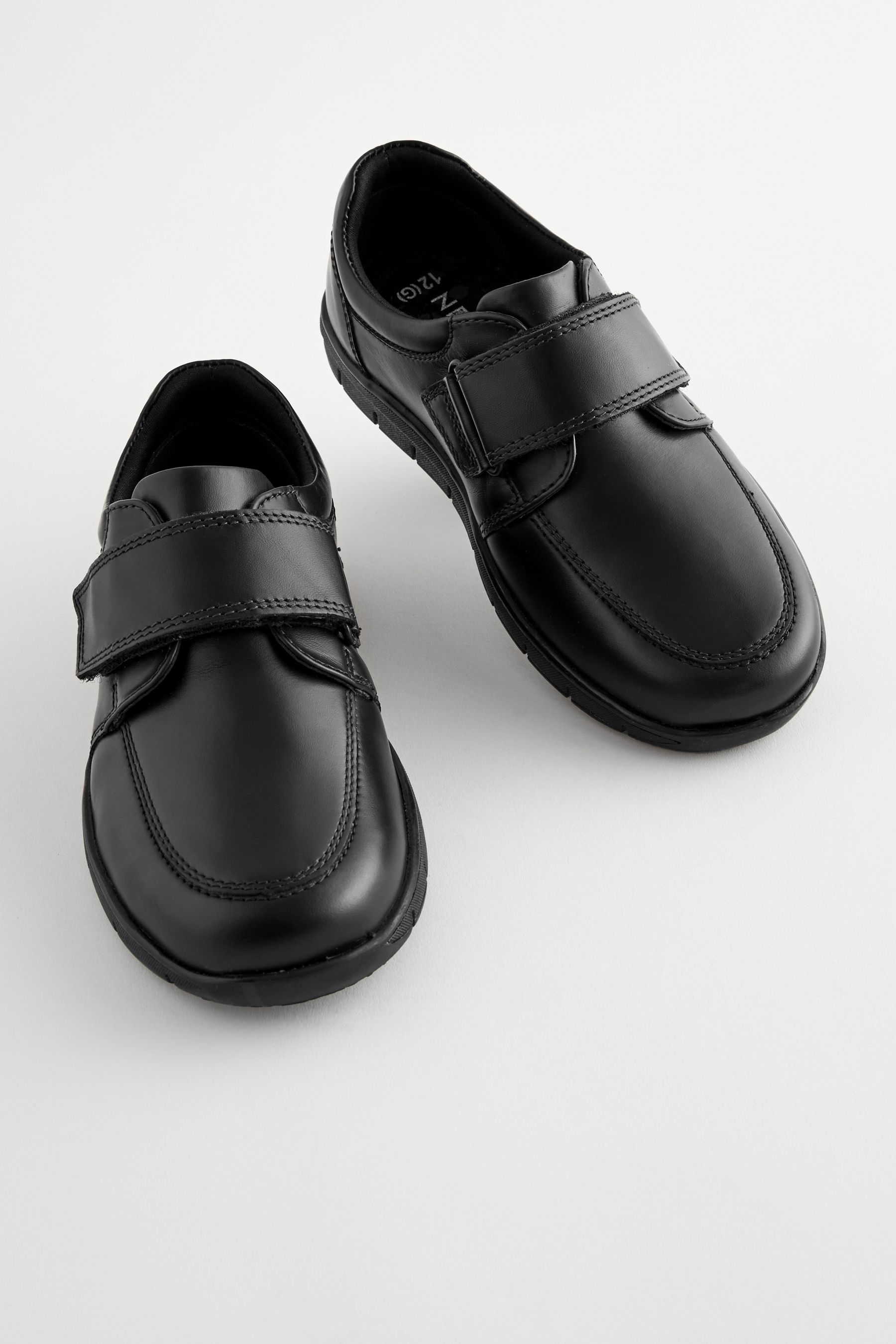 Black Wide Fit G Leather Touch Fastening School Shoes