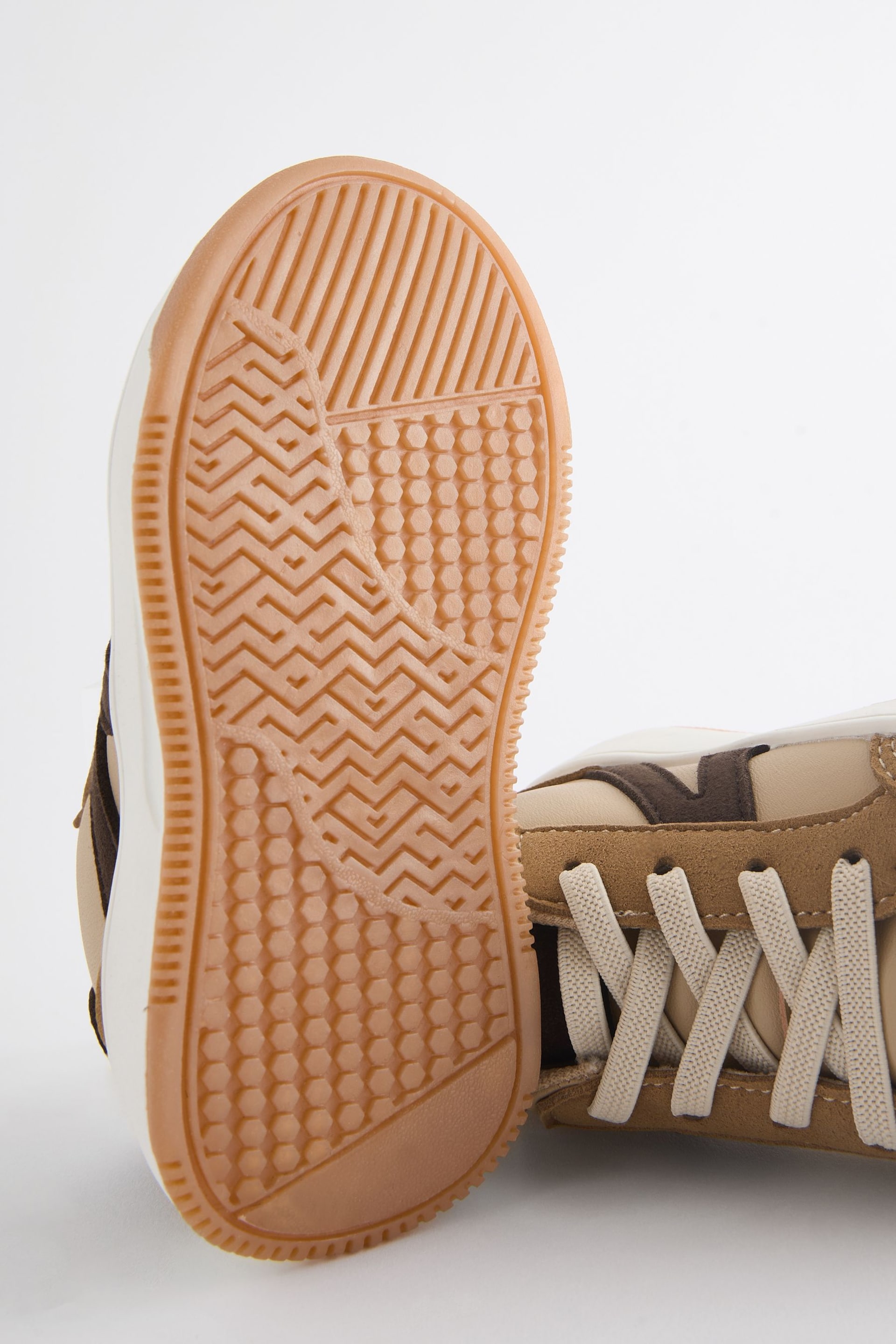 Tan Brown Standard Fit (F) Elastic Lace Trainers - Image 4 of 5