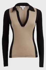 Reiss Black/Nude Eden Knitted Open Collar Top - Image 2 of 5