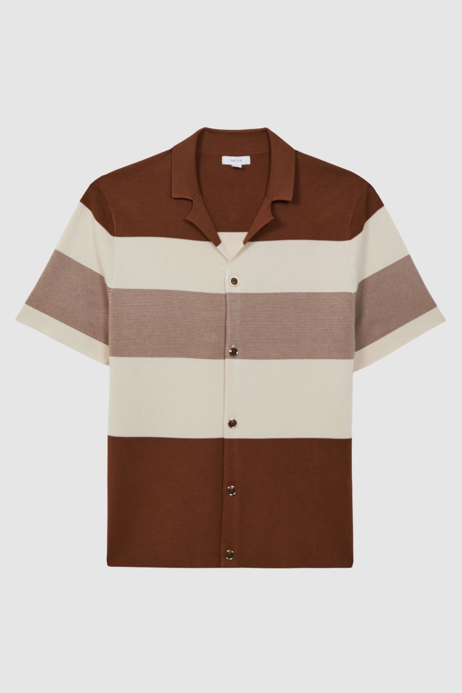 Reiss Tobacco Seville Striped Cuban Collar Button Through T-Shirt - Image 2 of 4