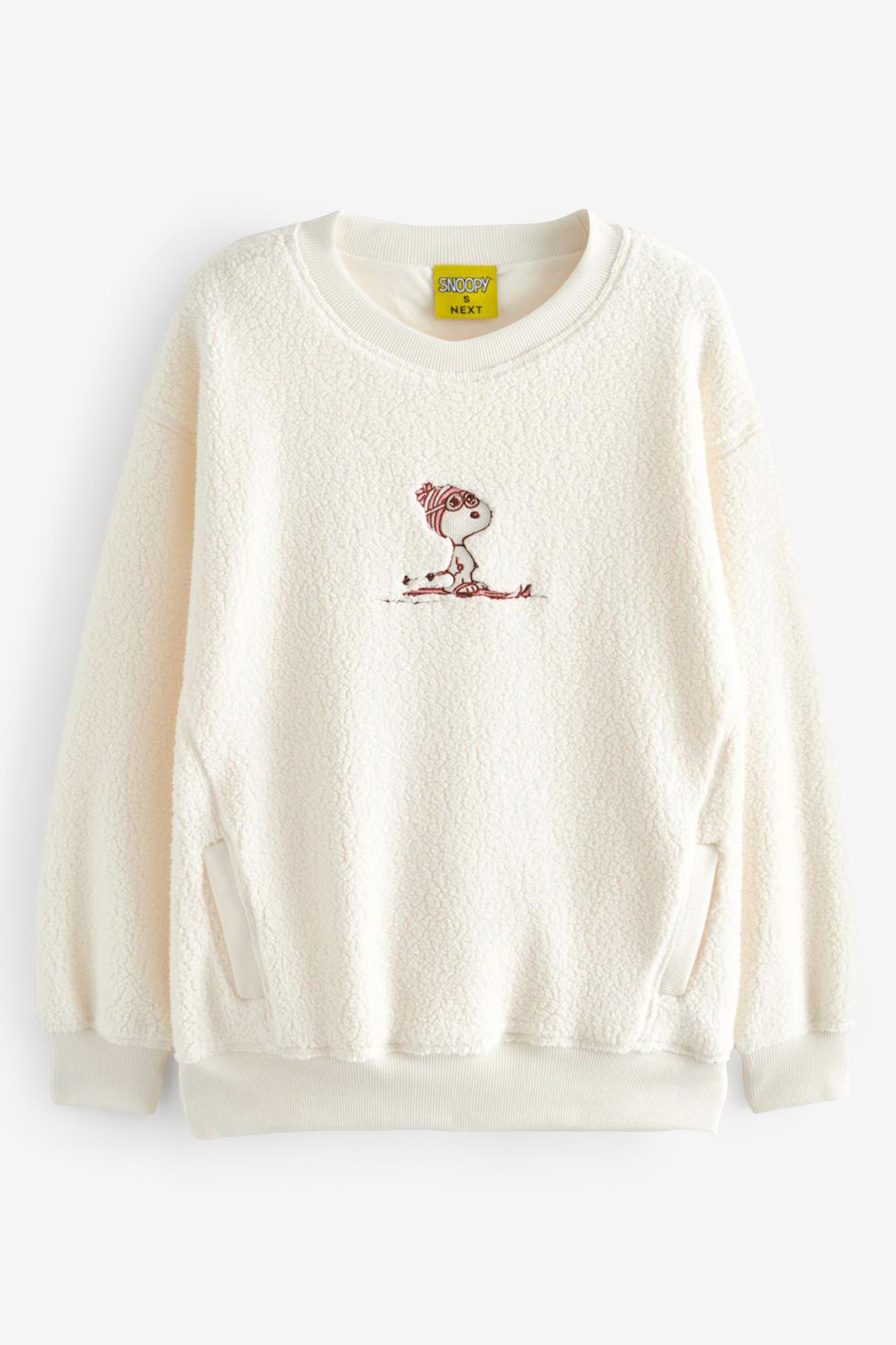 Buy Ecru White License Snoopy Ski Christmas Crew Neck Long Sleeve Teddy Borg Fleece from Next Luxembourg