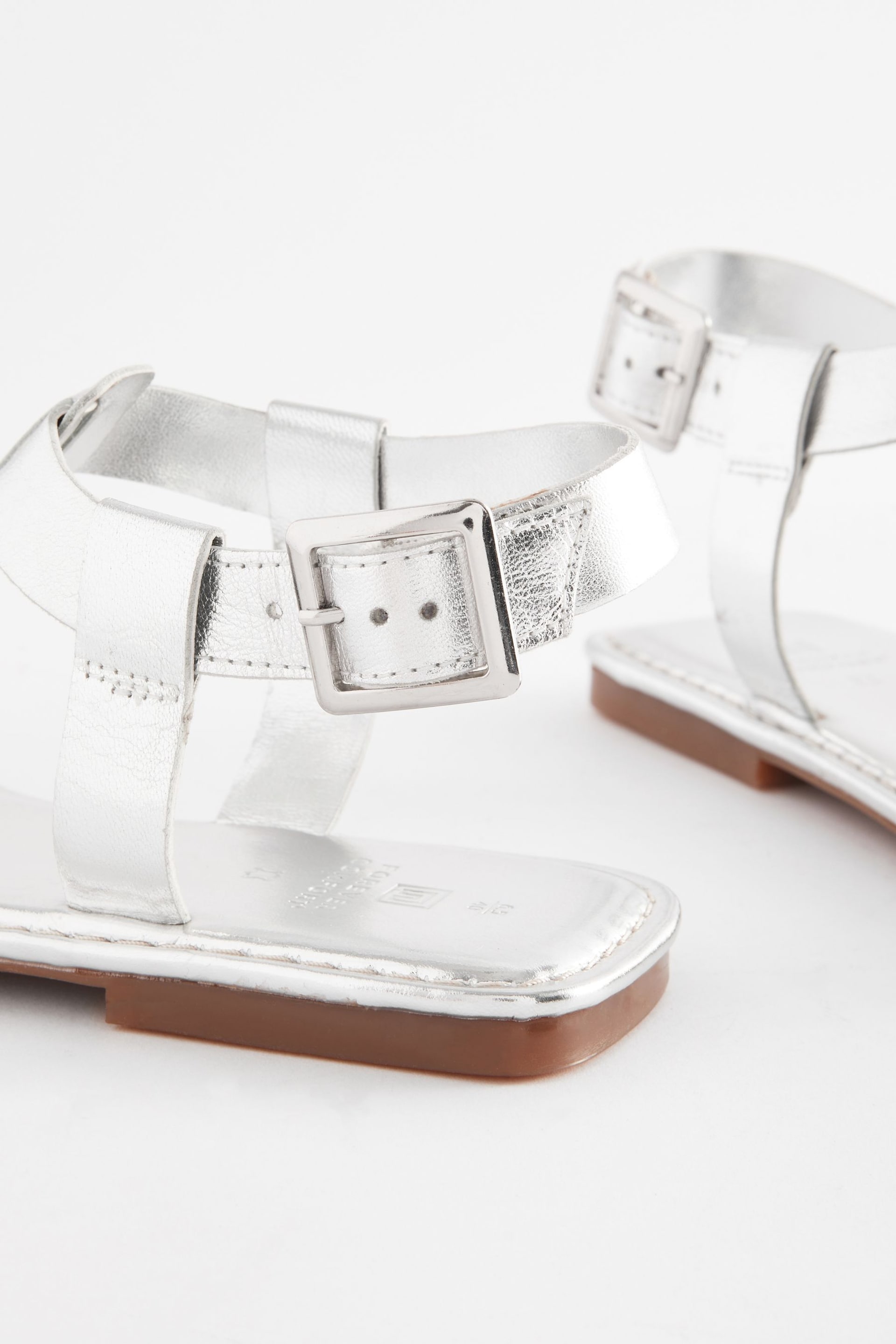 Silver Extra Wide Fit Forever Comfort® Leather T-Bar Sandals - Image 4 of 5
