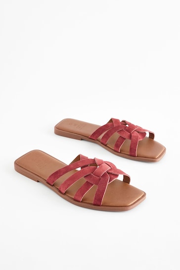 Red Extra Wide Fit Forever Comfort® Leather Lattice Mules Sandals