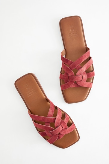 Red Extra Wide Fit Forever Comfort® Leather Lattice Mules Sandals