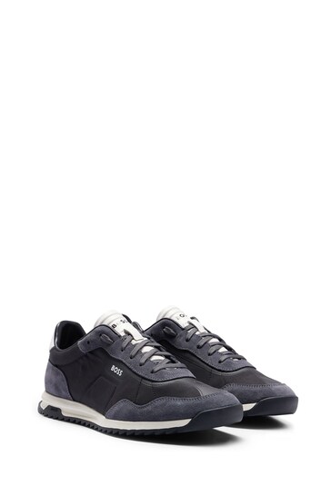BOSS Black Mixed Material Trainers With Low Profile