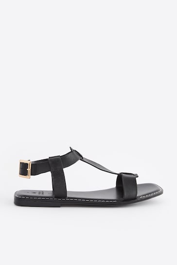 Black Extra Wide Fit Forever Comfort® Leather T-Bar Sandals