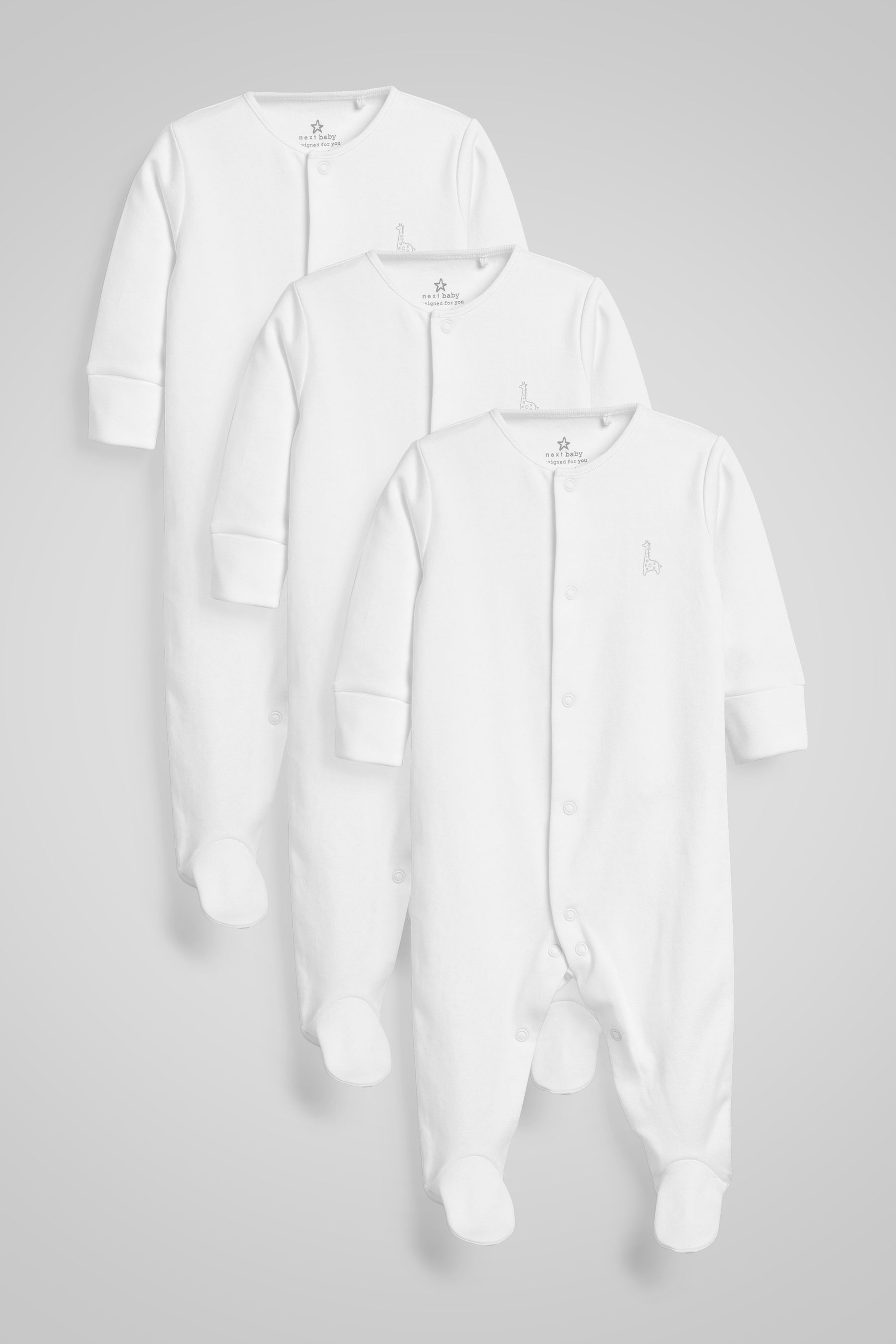 White 3 Pack Cotton Baby Sleepsuits 0 18mths