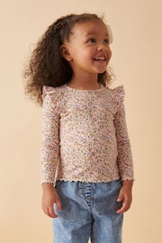 花卉風 - Cotton Rich Long Sleeve Ribbed Frill T-Shirt (3mths-7yrs) - 圖片 2，共 7