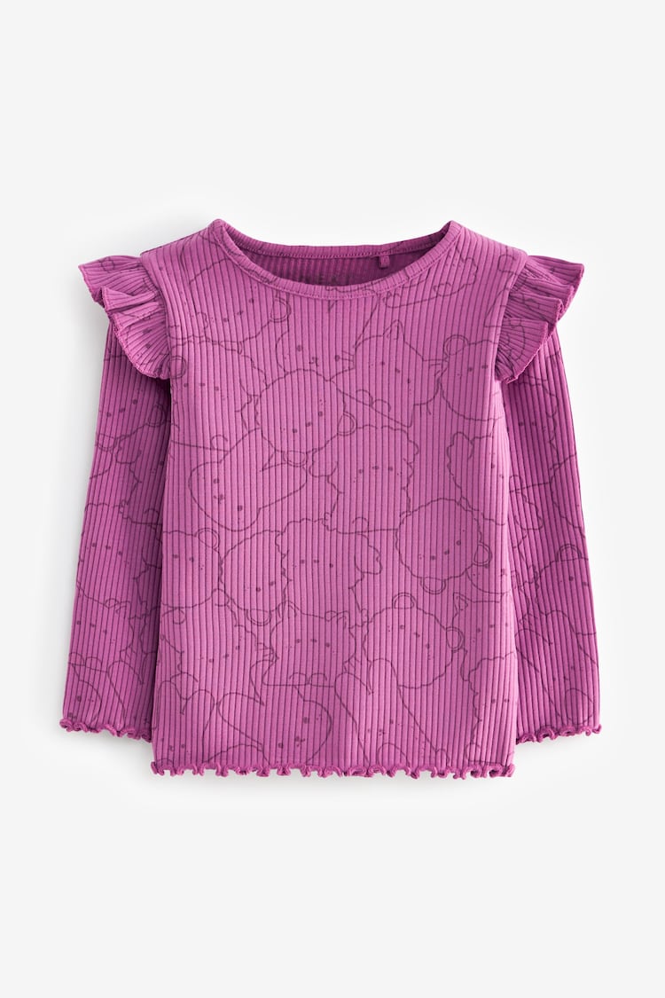 Фіолетовий кролик Character - Cotton Rich Long Sleeve Ribbed Frill T-Shirt (3mths-7yrs) - Image 1 of 3