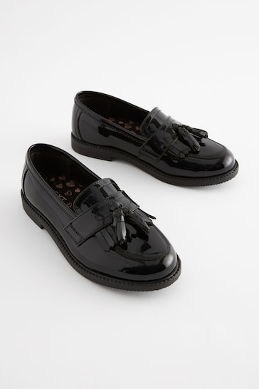 Black Patent Wide Fit (G) Leather Tassel Loafer School Shoes