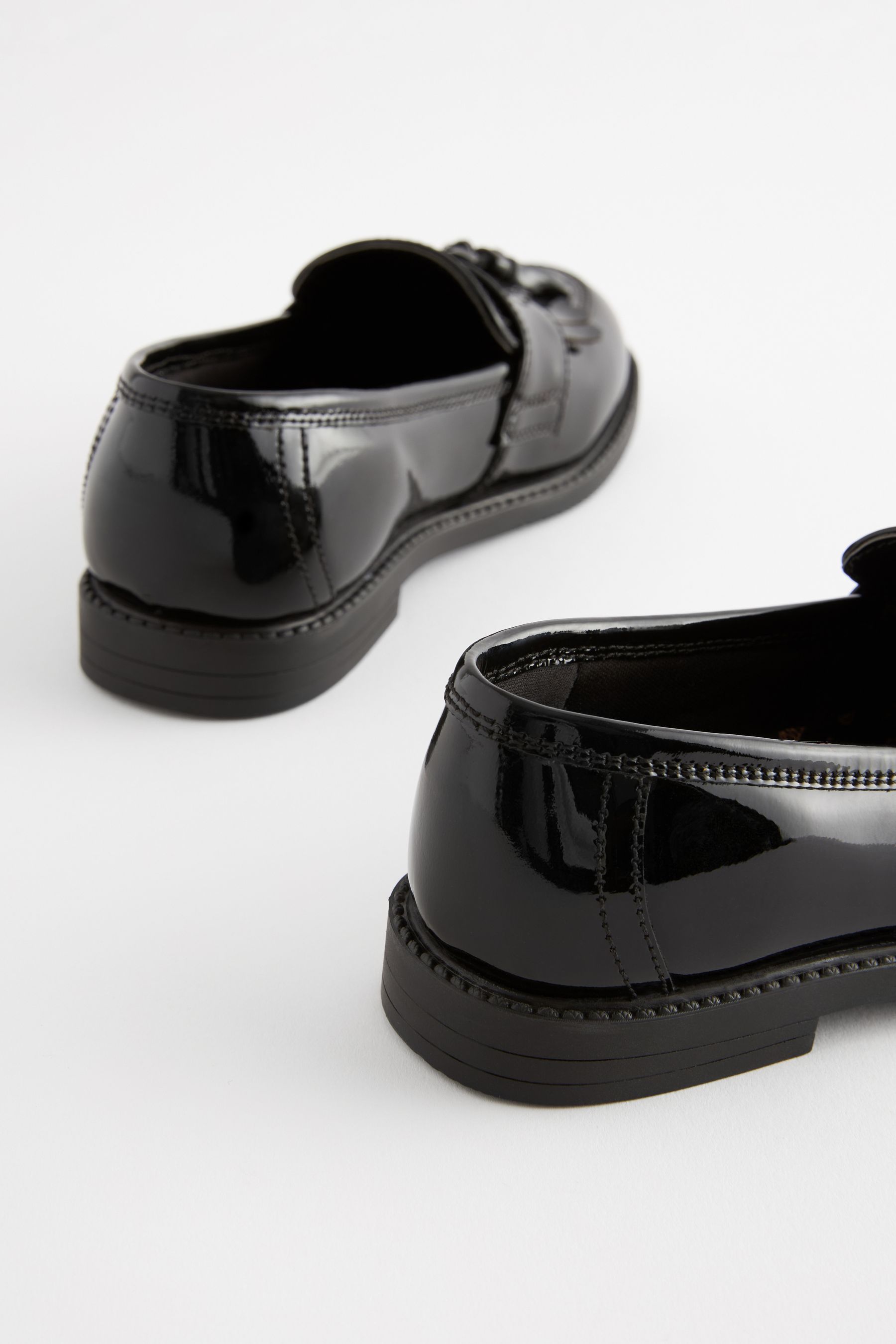 Black Patent Wide Fit G Leather Tassel Loafer School Shoes